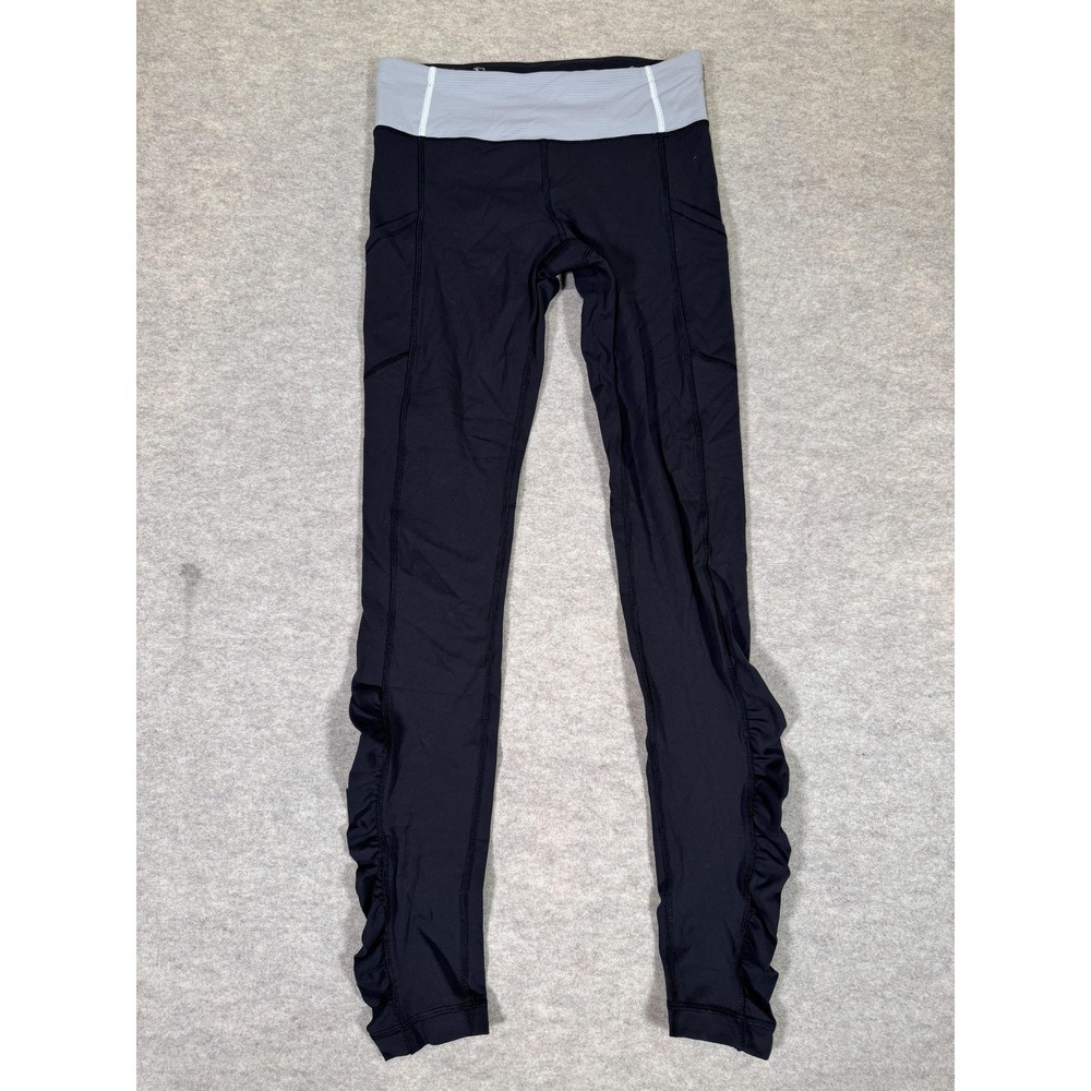 Lululemon Leggings Womens 4 Black Mid Rise Ankle Ruffle Zip Pocket Yoga Athletic